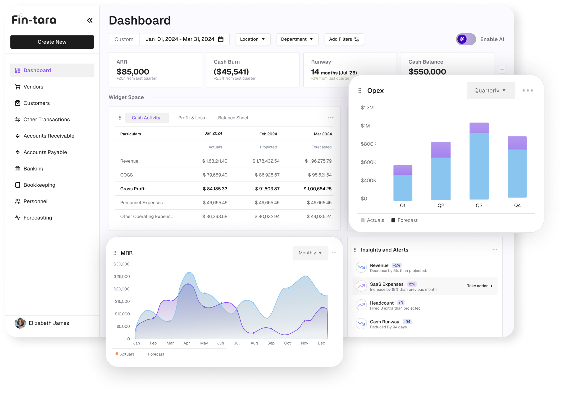 Fin-tara dashboard widgets